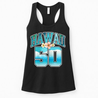Wo Hawaii 50 50th Birthday Hawaiian Aloha Beach Hibiscus Womens Tank Top
