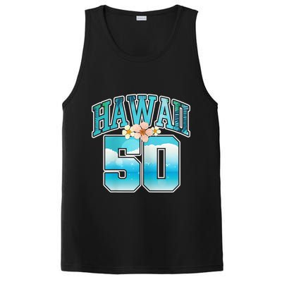 Wo Hawaii 50 50th Birthday Hawaiian Aloha Beach Hibiscus PosiCharge Competitor Tank