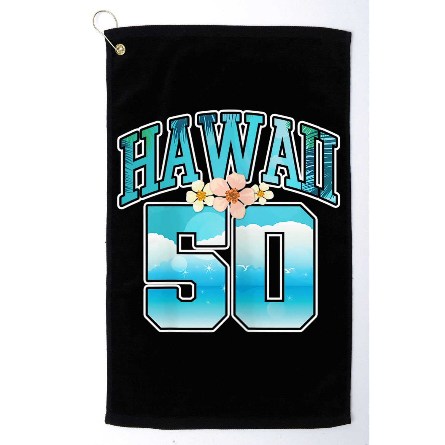 Wo Hawaii 50 50th Birthday Hawaiian Aloha Beach Hibiscus Golf Towel