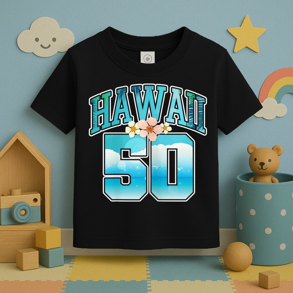 Wo Hawaii 50 50th Birthday Hawaiian Aloha Beach Hibiscus Toddler T-Shirt