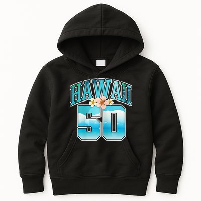 Wo Hawaii 50 50th Birthday Hawaiian Aloha Beach Hibiscus Kids Hoodie