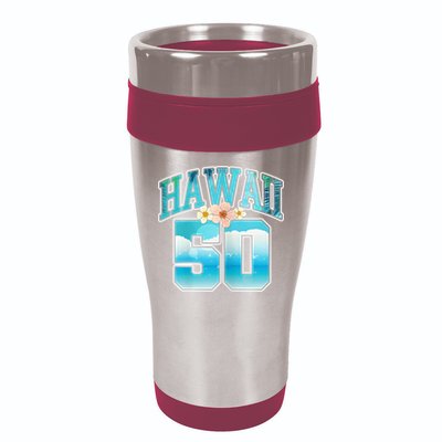 Wo Hawaii 50 50th Birthday Hawaiian Aloha Beach Hibiscus 16oz Travel Tumbler
