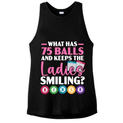 What Has 75 Balls And Keeps The Ladies Smiling Bingo Player Ladies PosiCharge Tri-Blend Wicking Tank