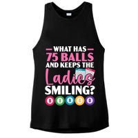 What Has 75 Balls And Keeps The Ladies Smiling Bingo Player Ladies PosiCharge Tri-Blend Wicking Tank