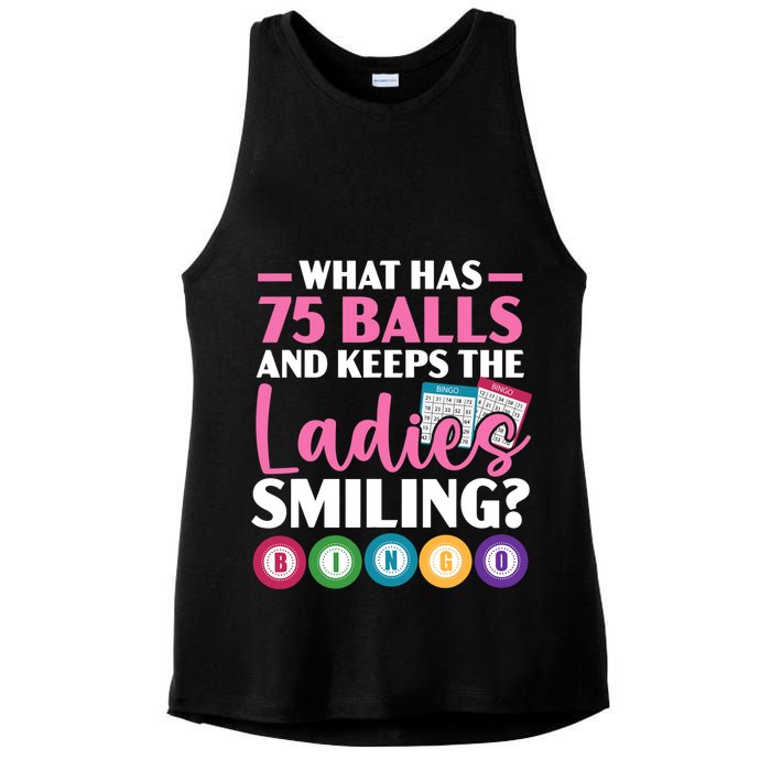 What Has 75 Balls And Keeps The Ladies Smiling Bingo Player Ladies PosiCharge Tri-Blend Wicking Tank