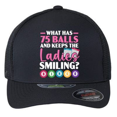 What Has 75 Balls And Keeps The Ladies Smiling Bingo Player Flexfit Unipanel Trucker Cap