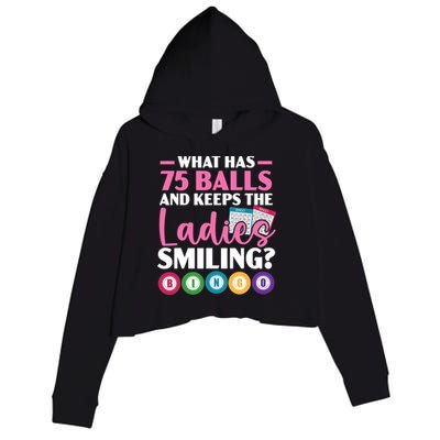 What Has 75 Balls And Keeps The Ladies Smiling Bingo Player Crop Fleece Hoodie