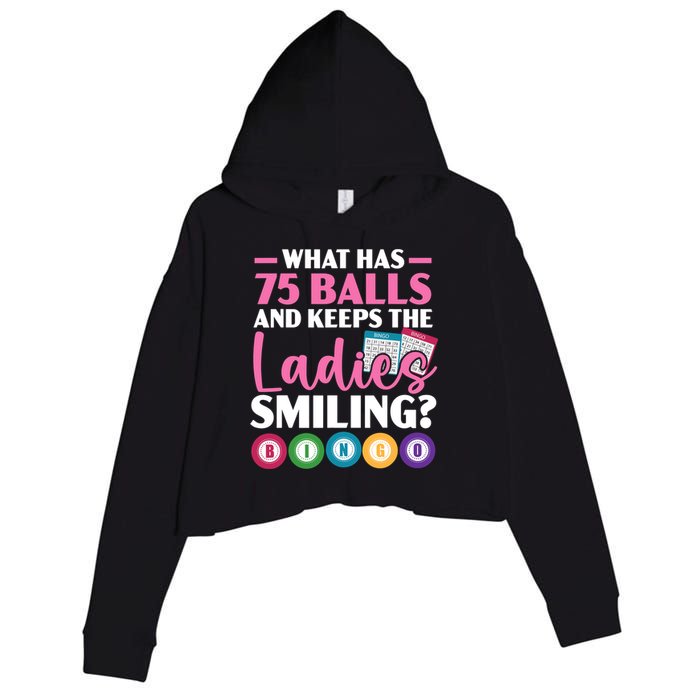 What Has 75 Balls And Keeps The Ladies Smiling Bingo Player Crop Fleece Hoodie