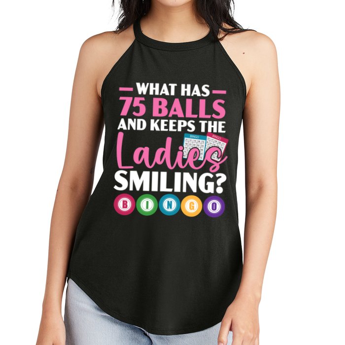 What Has 75 Balls And Keeps The Ladies Smiling Bingo Player Women's Perfect Tri Rocker Tank