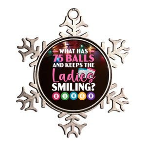 What Has 75 Balls And Keeps The Ladies Smiling Bingo Player Metallic Star Ornament