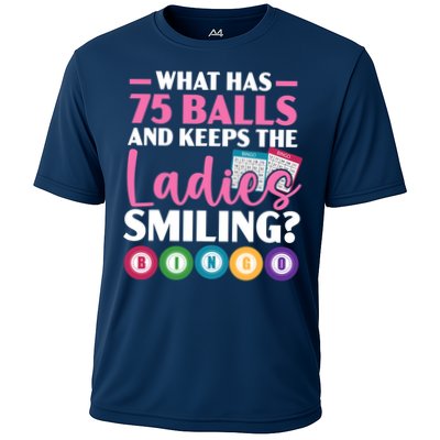 What Has 75 Balls And Keeps The Ladies Smiling Bingo Player Performance Shirt