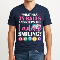 What Has 75 Balls And Keeps The Ladies Smiling Bingo Player V-Neck T-Shirt