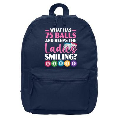 What Has 75 Balls And Keeps The Ladies Smiling Bingo Player 16 in Basic Backpack