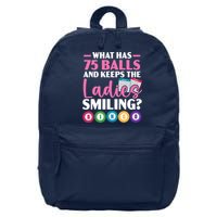 What Has 75 Balls And Keeps The Ladies Smiling Bingo Player 16 in Basic Backpack