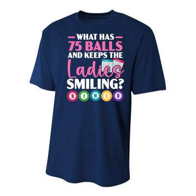 What Has 75 Balls And Keeps The Ladies Smiling Bingo Player Youth Performance Sprint T-Shirt