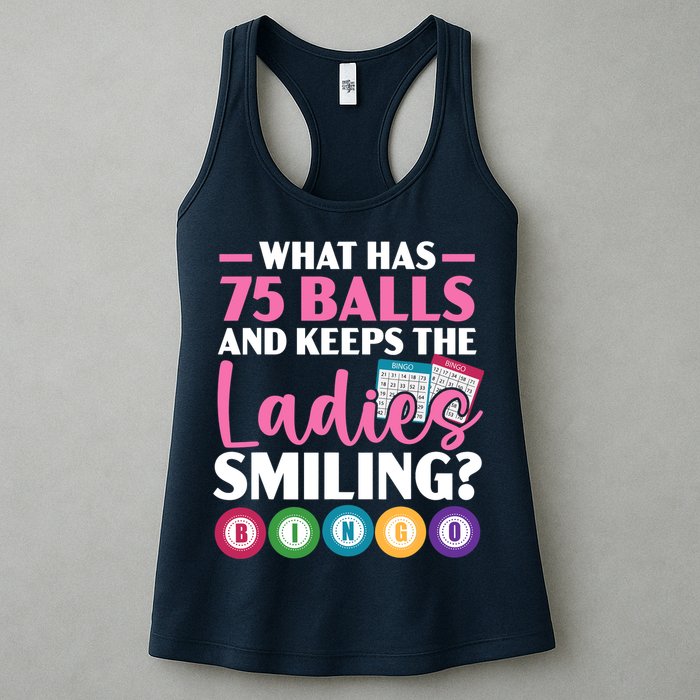 What Has 75 Balls And Keeps The Ladies Smiling Bingo Player Womens Tank Top