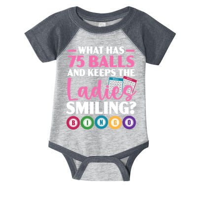 What Has 75 Balls And Keeps The Ladies Smiling Bingo Player Infant Baby Jersey Bodysuit