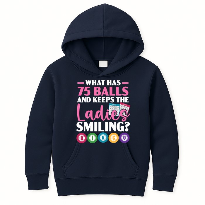 What Has 75 Balls And Keeps The Ladies Smiling Bingo Player Kids Hoodie