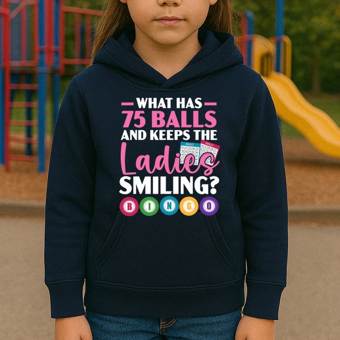 What Has 75 Balls And Keeps The Ladies Smiling Bingo Player Kids Hoodie