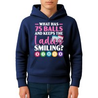 What Has 75 Balls And Keeps The Ladies Smiling Bingo Player Kids Hoodie