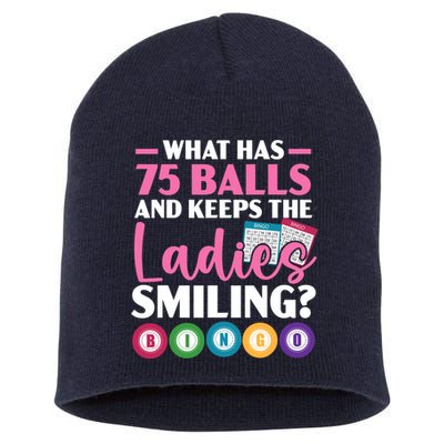 What Has 75 Balls And Keeps The Ladies Smiling Bingo Player Short Acrylic Beanie