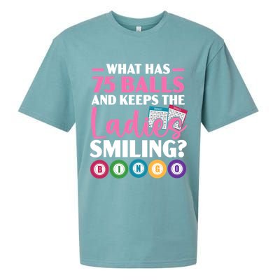 What Has 75 Balls And Keeps The Ladies Smiling Bingo Player Sueded Cloud Jersey T-Shirt