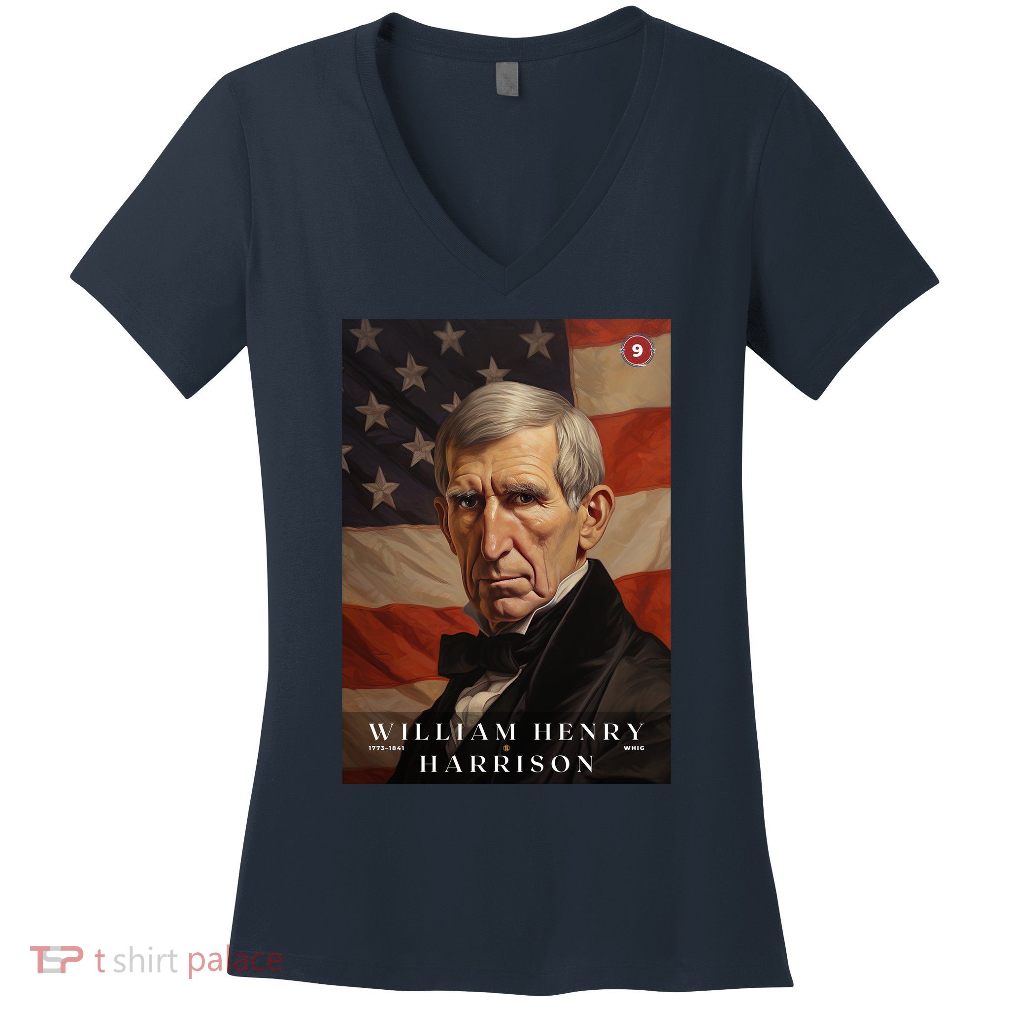 William Harrison 9th President Of The United States Portrait Women's V-Neck T-Shirt