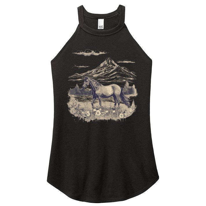 Wild Horse Art Portrait Horseback Riding Vintage Graphic Women's Perfect Tri Rocker Tank