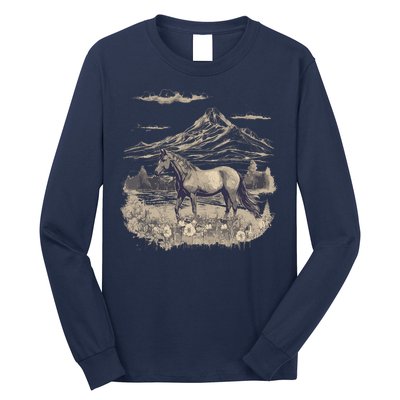 Wild Horse Art Portrait Horseback Riding Vintage Graphic Long Sleeve Shirt