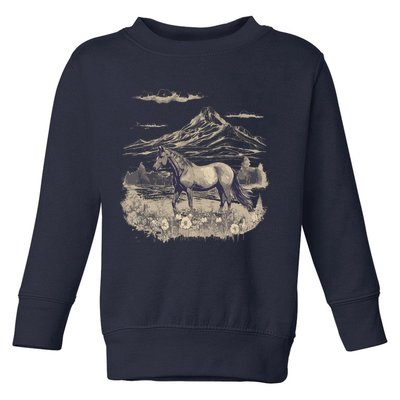 Wild Horse Art Portrait Horseback Riding Vintage Graphic Toddler Sweatshirt