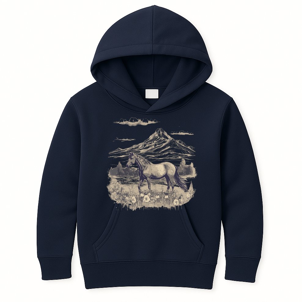 Wild Horse Art Portrait Horseback Riding Vintage Graphic Kids Hoodie