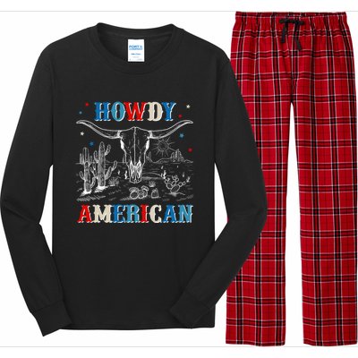 Western Howdy American Country Cow Skull Rodeo 4th Of July Funny Gift Long Sleeve Pajama Set