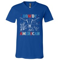 Western Howdy American Country Cow Skull Rodeo 4th Of July Funny Gift V-Neck T-Shirt