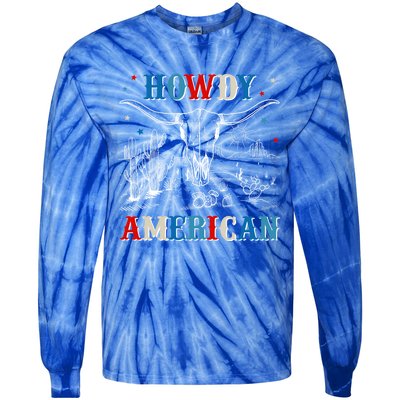 Western Howdy American Country Cow Skull Rodeo 4th Of July Funny Gift Tie-Dye Long Sleeve Shirt