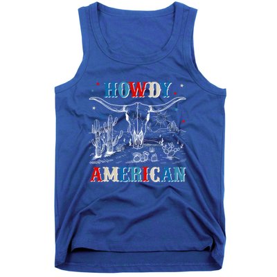 Western Howdy American Country Cow Skull Rodeo 4th Of July Funny Gift Tank Top