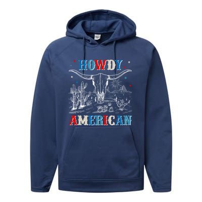 Western Howdy American Country Cow Skull Rodeo 4th Of July Funny Gift Performance Fleece Hoodie