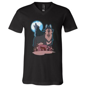 Wolves Howling At The Moon - Wolf Wolves Hunter V-Neck T-Shirt