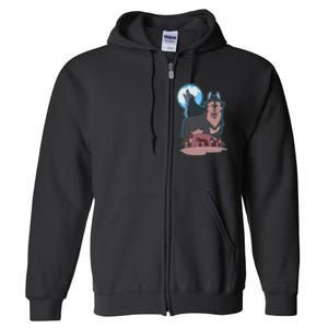 Wolves Howling At The Moon - Wolf Wolves Hunter Full Zip Hoodie