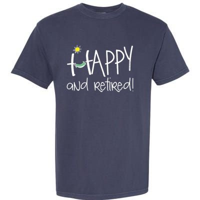 Wo Happy And Retired Funny Retirement VNeck Garment-Dyed Heavyweight T-Shirt