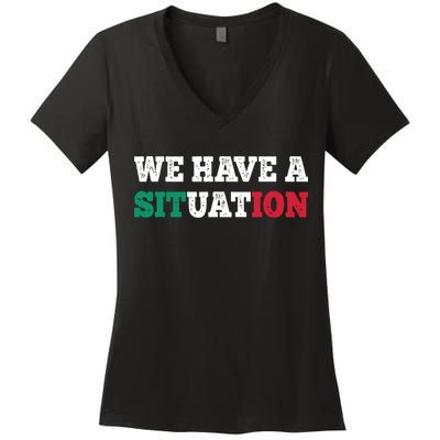 We Have A Situation New Jersey Garden Nj Shore Italian Flag Women's V-Neck T-Shirt