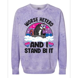 Worse Hetero And I Stand Bi It Opossum Bi Pride Bisexual Meaningful Gift Colorblast Crewneck Sweatshirt