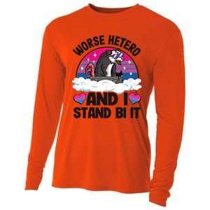 Worse Hetero And I Stand Bi It Opossum Bi Pride Bisexual Meaningful Gift Cooling Performance Long Sleeve Crew