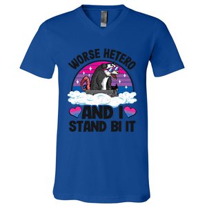 Worse Hetero And I Stand Bi It Opossum Bi Pride Bisexual Meaningful Gift V-Neck T-Shirt