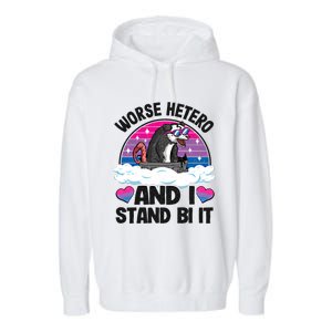 Worse Hetero And I Stand Bi It Opossum Bi Pride Bisexual Meaningful Gift Garment-Dyed Fleece Hoodie