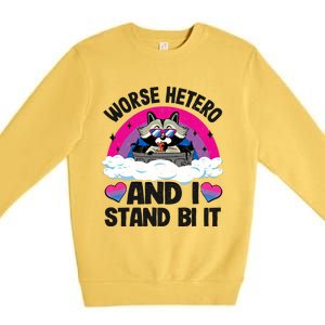 Worse Hetero And I Stand Bi It Raccoon Bi Pride Bisexual Gift Premium Crewneck Sweatshirt