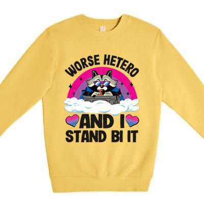 Worse Hetero And I Stand Bi It Raccoon Bi Pride Bisexual Gift Premium Crewneck Sweatshirt