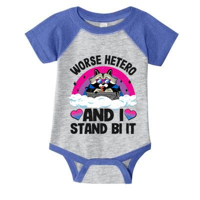 Worse Hetero And I Stand Bi It Raccoon Bi Pride Bisexual Gift Infant Baby Jersey Bodysuit