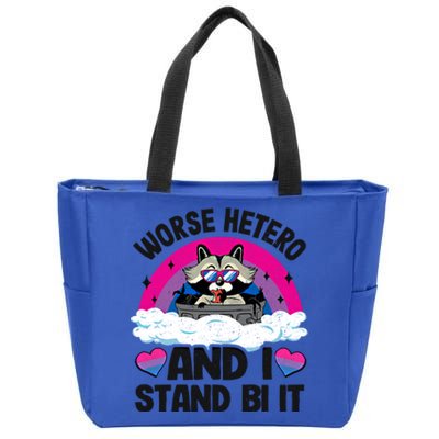 Worse Hetero And I Stand Bi It Raccoon Bi Pride Bisexual Gift Zip Tote Bag