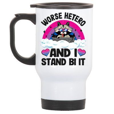 Worse Hetero And I Stand Bi It Raccoon Bi Pride Bisexual Gift Stainless Steel Travel Mug