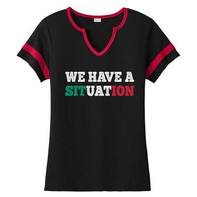 We Have A Situation New Jersey Garden Nj Shore Italian Flag Ladies Halftime Notch Neck Tee